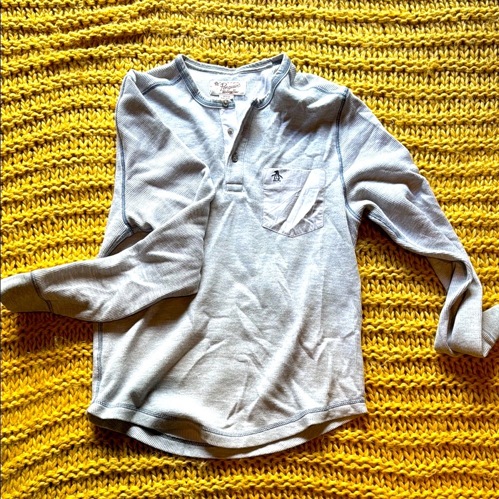 Penguin Men’s Gray Long Sleeve Henley Shirt